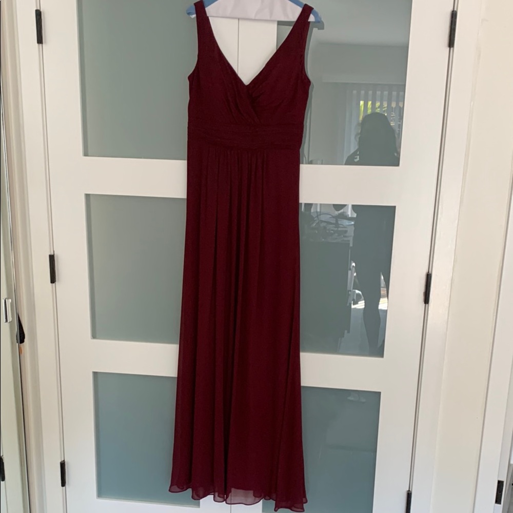 Bill Levkoff Burgundy Sleeveless V-Neck Maxi Gown
